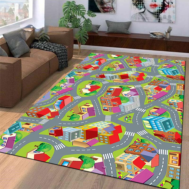 Colorful Town Road Carpet suitable as a non-slip mat for the living room or bedroom sofa