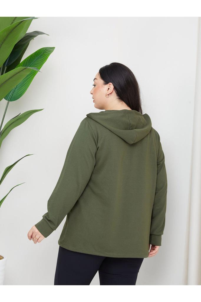 Damenstil Übergröße Sweatshirt Große Größe Kapuzen-Reißverschluss-Modell 2 Taschen Lang Grün Sport & Freizeit Sweatshirt Grün