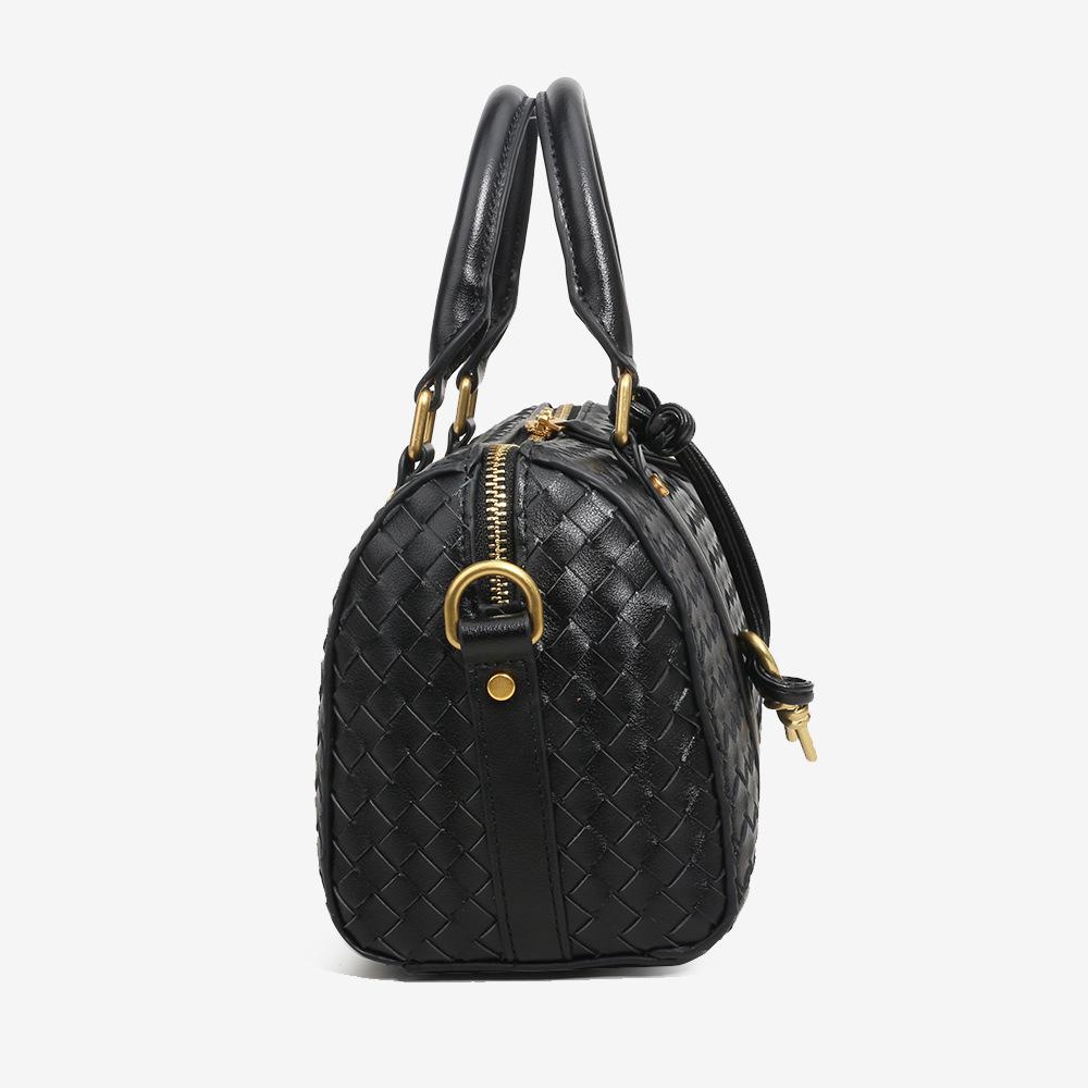 Woven Cowhide Boston Pillow Bag Handcrafted Stylish Commuter Shoulder Crossbody Handbag