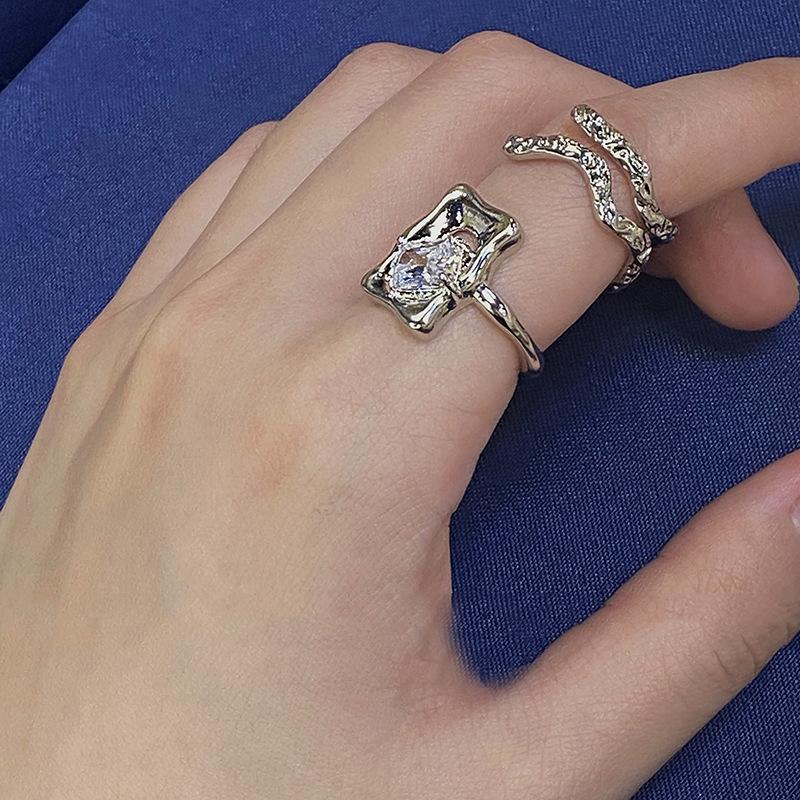 Trendy Geometric Mirror Finish Adjustable Ring Featuring Shimmering Zircon Stones Couples For