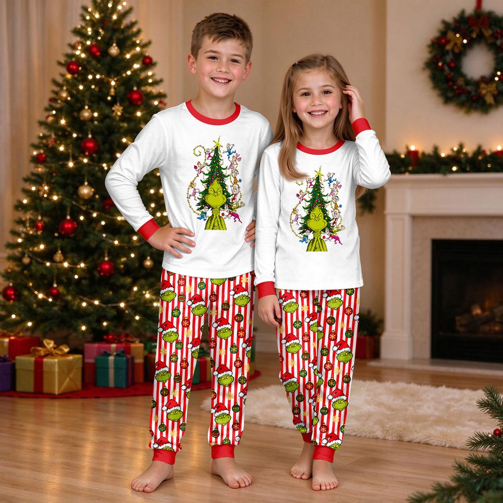 Christmas Print Neck Top and Jogger Pants Set for Holiday Casual Outfit