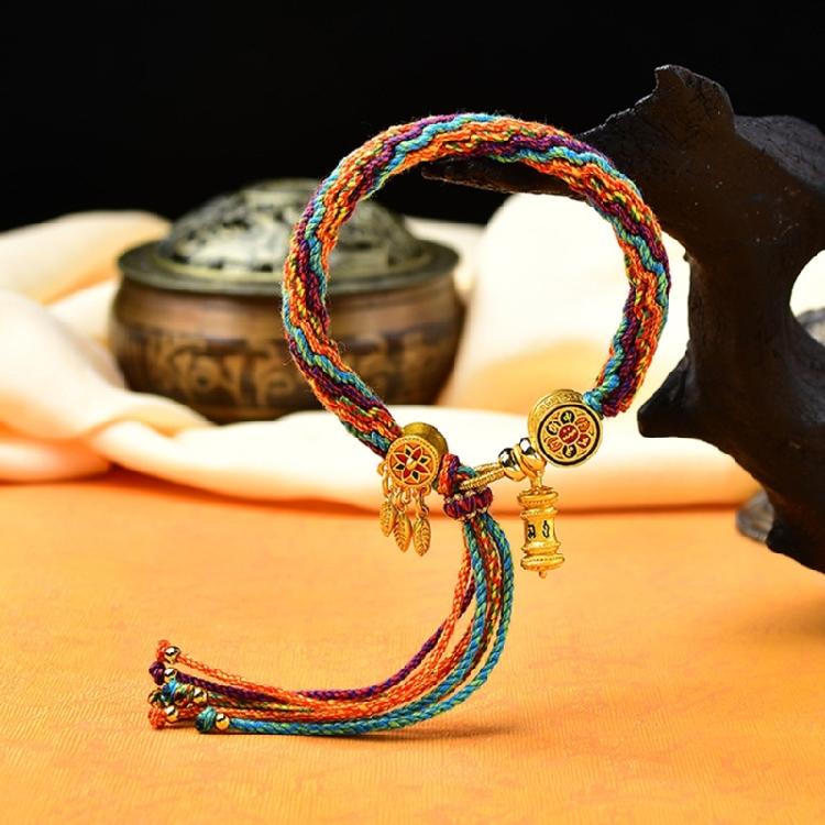 Vibranting Tibetan Handmade Woven Bracelet with Symbolic Patterns Portable Accessory for Festive and Spiritual Event