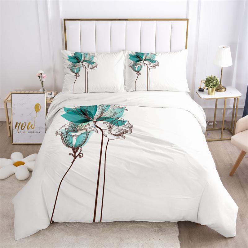 Floral Leaves Bedding Set Microfiber Butterfly Duvet Cover Lotus Flowers Comforter Cover Full King For Kids Adults Bedroom Decor