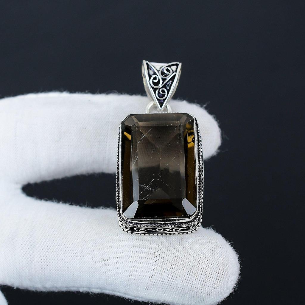 Zierlicher Rauchtopas Edelstein Silberanhänger aus 925 Sterling Silber - Handgefertigtes Design, Schmuck für den Alltag, Einzigartiger Anhänger Muttertagsgeschenk