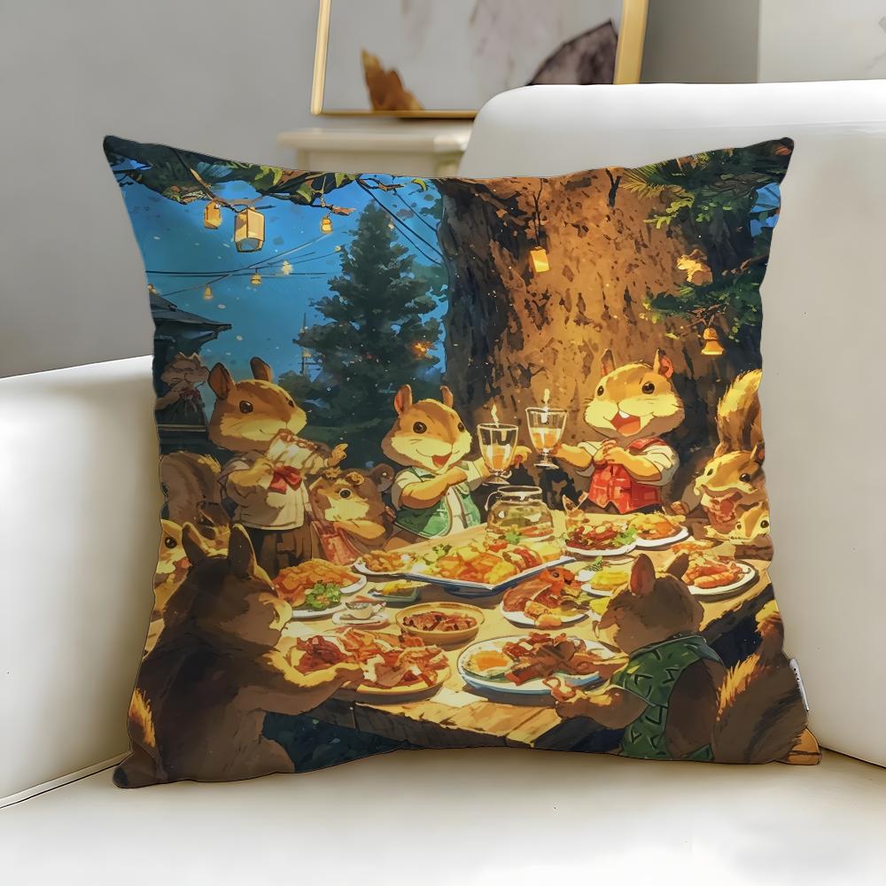 Classic Animal Squirrel Cushion Cover Soft  EasyWash Pillow Case  Versatile for Couch Bed Travel and Office