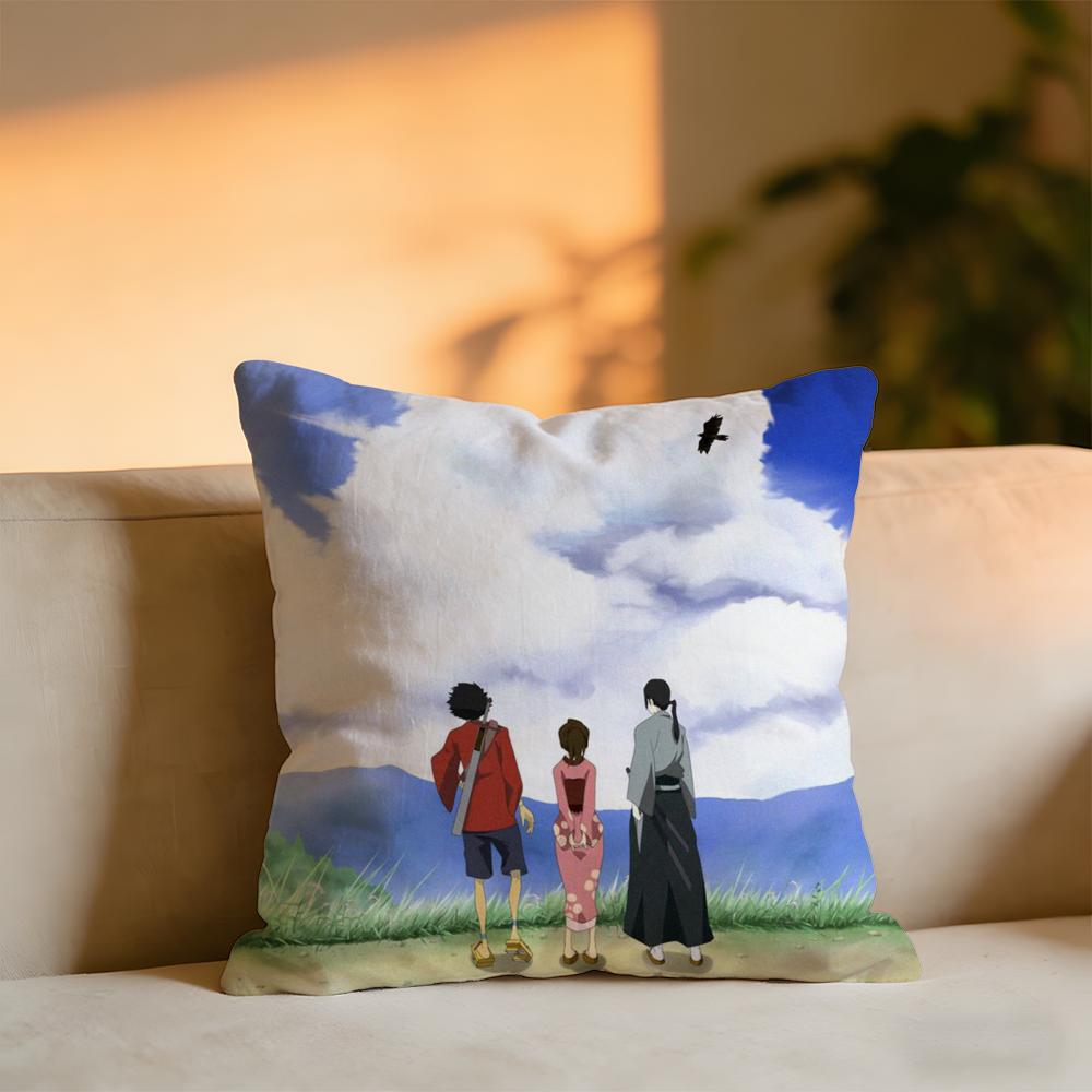 Anime Samurai Champloo Cushion Cover Cozy Velvet Throw PillowSoft Warm Cushion For Sofa Bed 30x30 cm