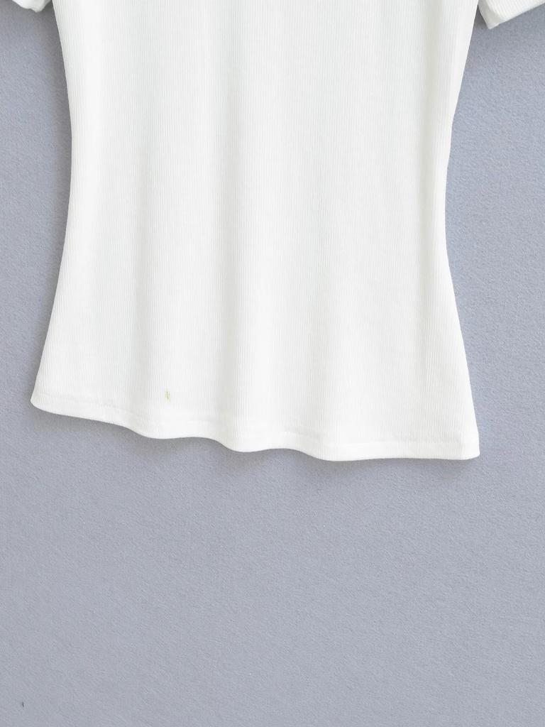 2025 Summer Kardashian Style Ribbed Short Sleeve Top - Solid Color & Sexy Round Neck