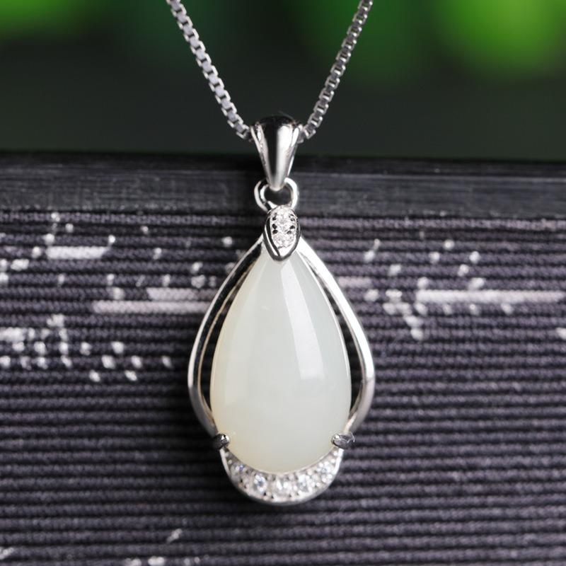 

Подвеска из нефрита Хэтянь, серебро 925 пробы, инкрустированная белым нефритом, подвеска-капля, женская