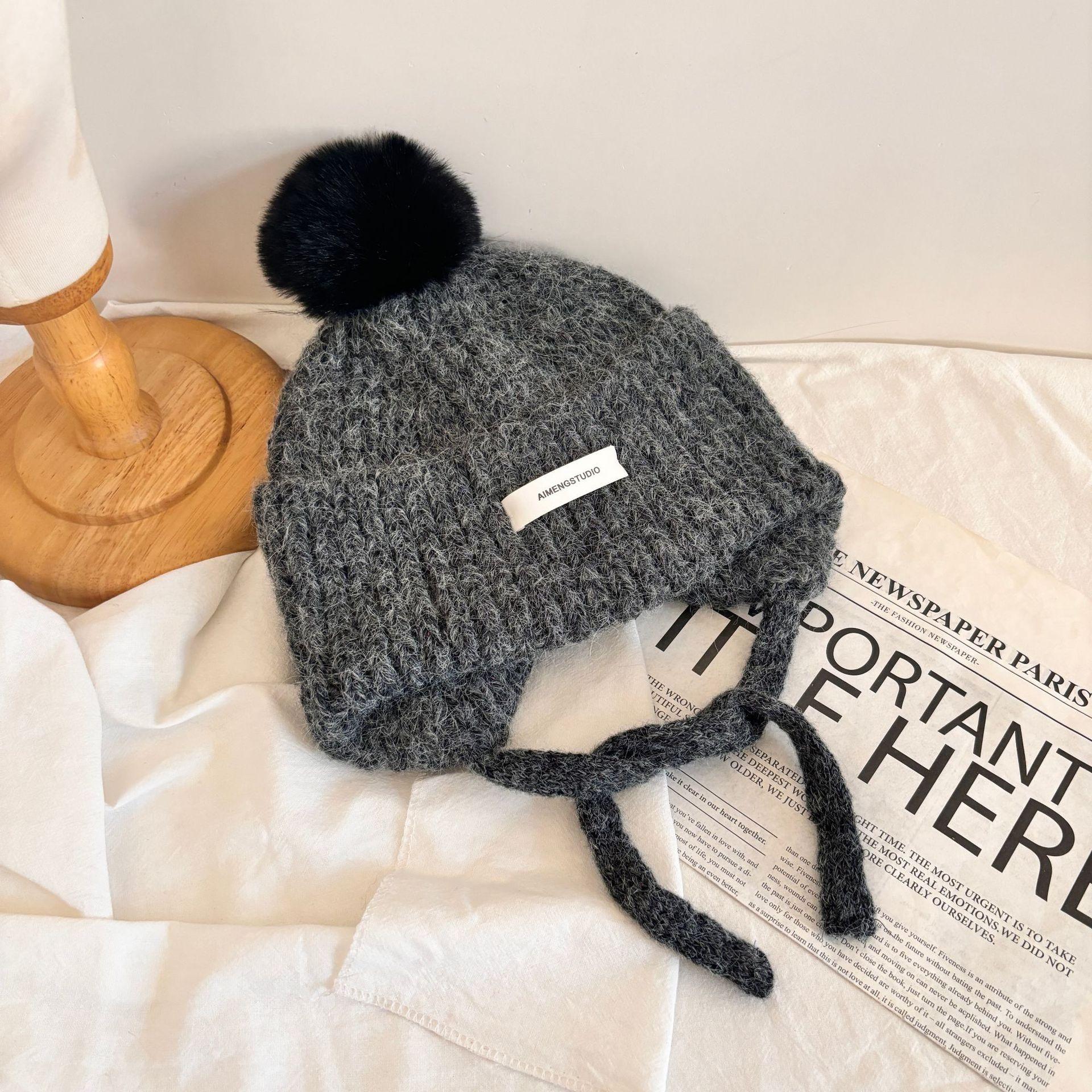 JYL TS DIY Милая шапка-бини Женская зимняя флисовая теплая с защитой ушей Вязаная шапка Акрил 1222Mao12549 королевский пурпурный