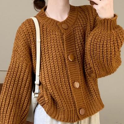 Rudens Vintage Japāņu Slinka Stila Adīts Džemperis Mētelis Sievietēm Rudens Ziema Vienkrāsains Ar Garām Piedurknēm Kardigāns Tops