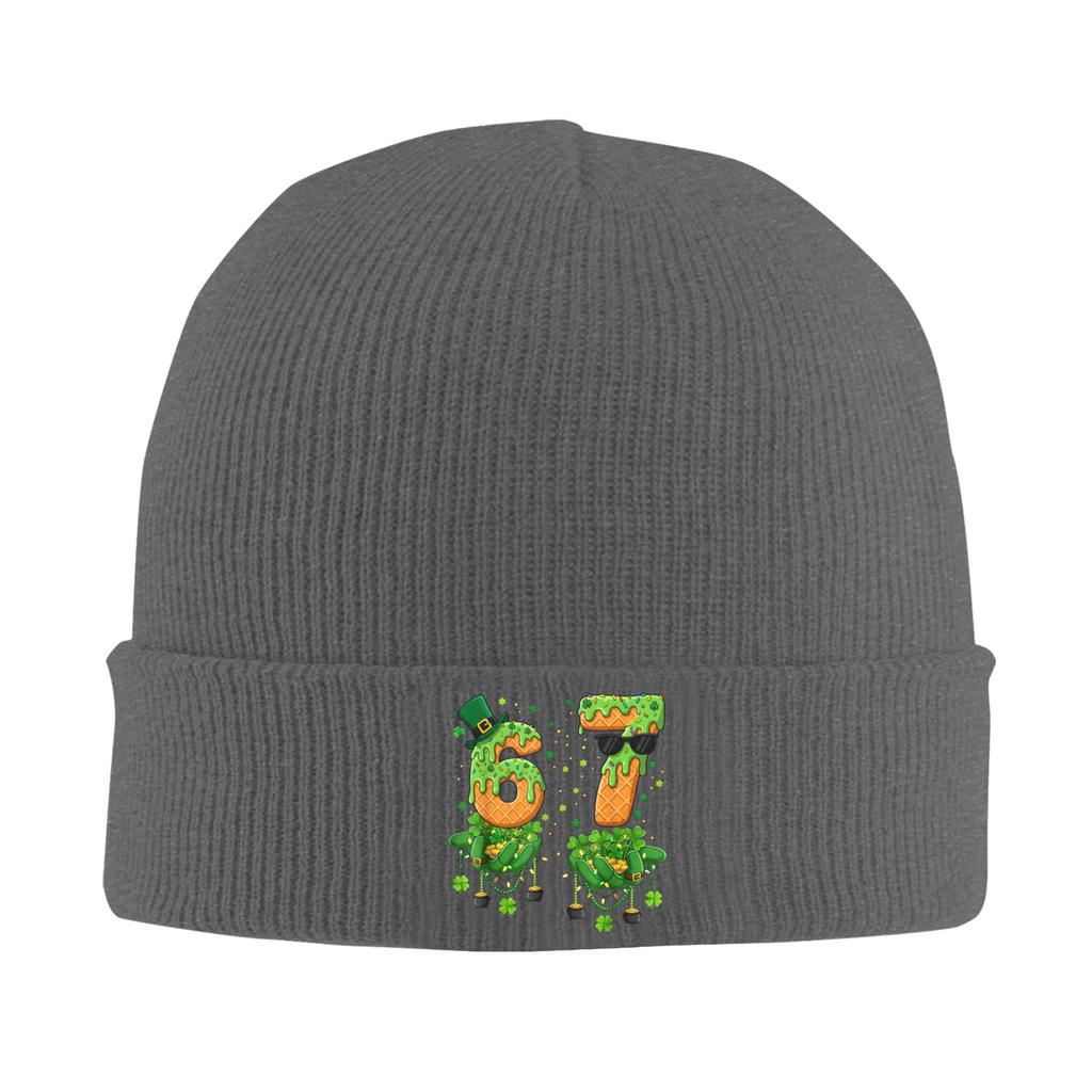Funny 67 Meme Six Seven St Patricks Day Knitting Hat  Beanie Hats Kpop Elastic Female Male Bonnet Hats Autumn Retro Caps Gift