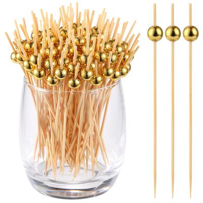 100/200 Peças Palitos de Dente de Madeira com Bolinha Palitos Longos para Coquetel Aperitivos Assar Guarnição Espetos com Cabeças Polidas Resistentes