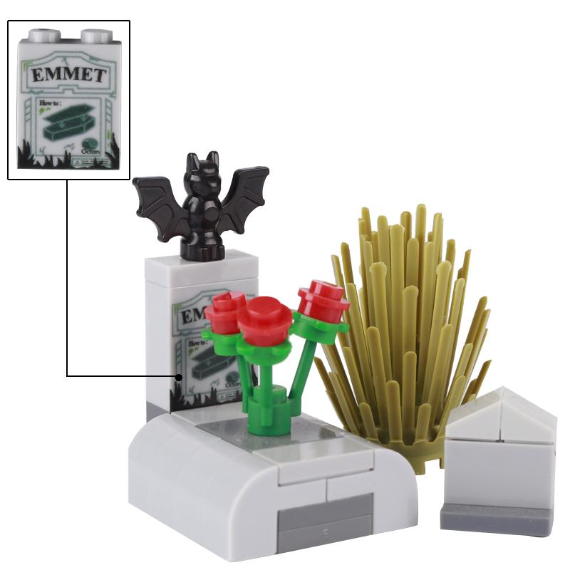 City Halloween MOC Bricks Pumpkin Building Blocks Street View Piano Tombstone Skeleton Ghost Bat Snake Accessories Bricks Toy