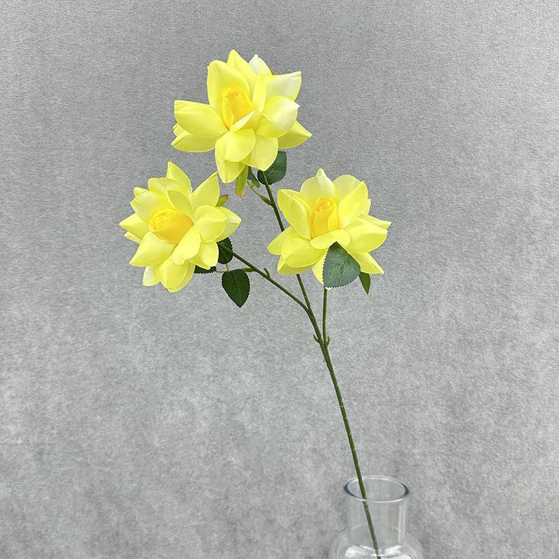 

12pcs Simulation Flap Roses Silk Fake Flowers Auditorium Decor Blue 3-heads Rose Branch Artificial Flower Wedding Decoration жовтий