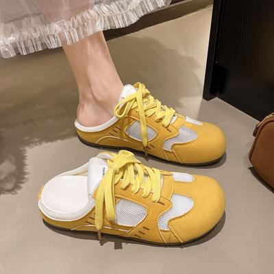Lemon Yellow Bag Head Slippers Women's Mesh Breathable American Retro German Training Shoes Korean Versatile Ins Trendy New Sandals