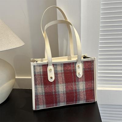Koreanische Version von modischer Retro-Wollhandtasche Tasche Damen Trend Personalisierte Textur Karomuster Kontrastfarbe Einzelne Schulter Umhängetasche Beutel