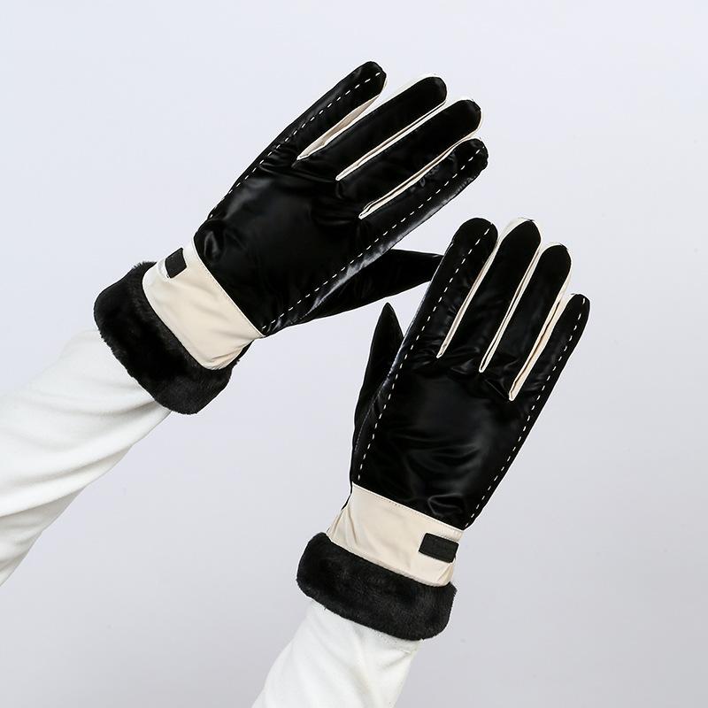 Gloves female winter cute touch screen velvet thickened five fingers student riding warm skiing windproof waterproof Korean version network