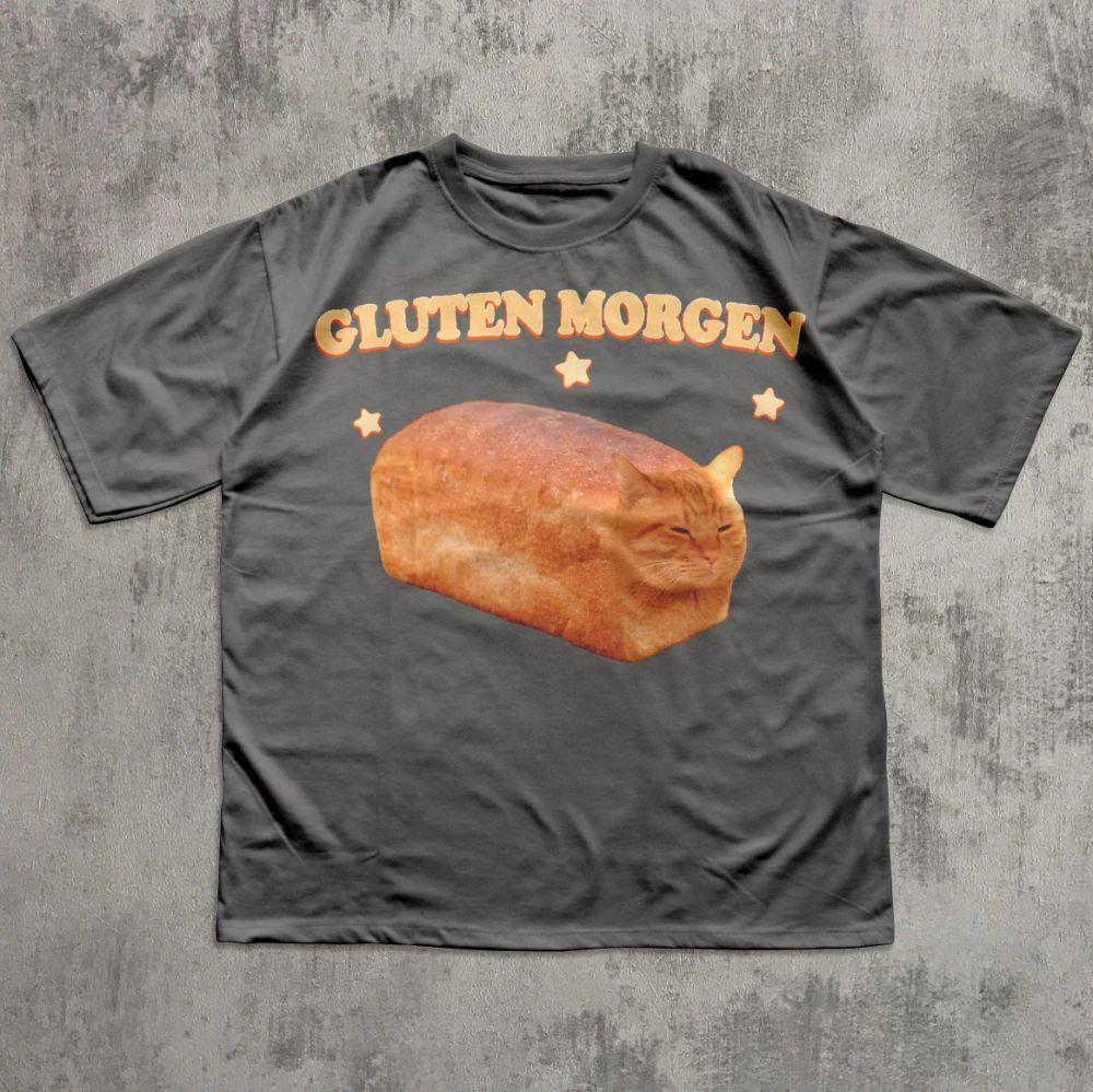 Lustiges Katzenhemd Kätzchen-T-Shirt Gluten Morgen Lustiges Katzen-Meme T-Shirt Geschenk für Katzenliebhaber Seltsame Hemden Kleidung Brainrot Tees Unisex