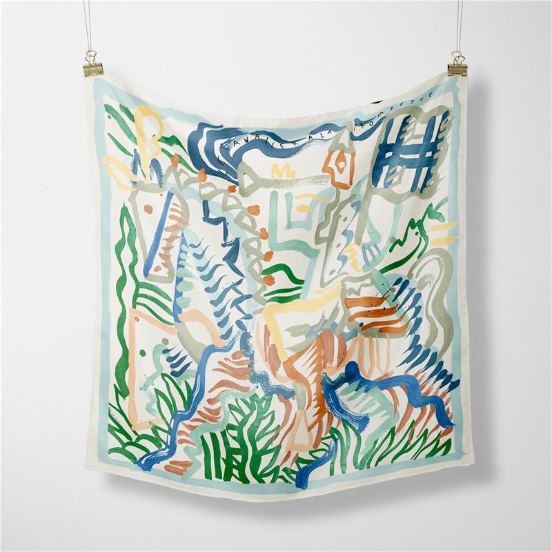 Twill Silk Scarf Woman Horse Floral Print Square Scarves Wraps Bandana Small Hijabs Foulards Lady Tie Headband Neckerchief 53CM