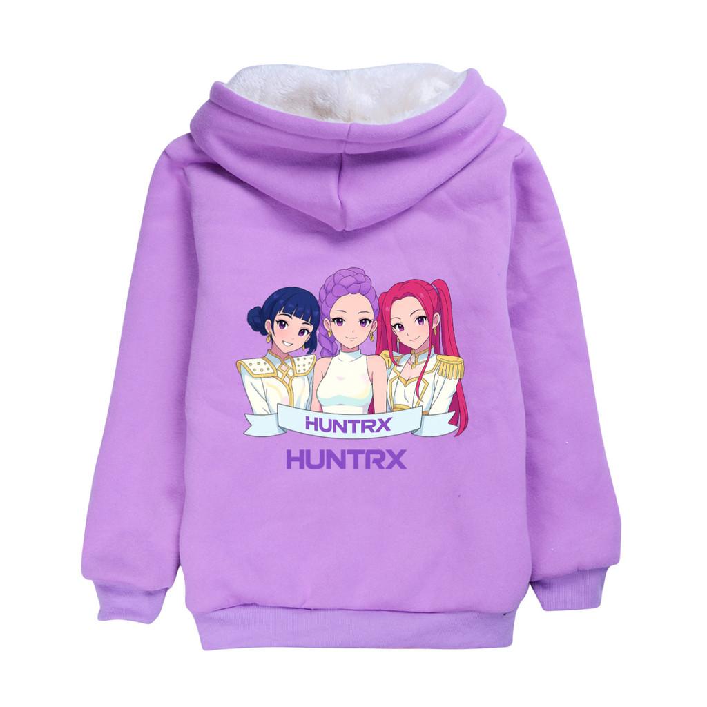 5026 Kids Girls Kpop Zoey Mira Rumi Print Huntrix Long Sleeves Velvet Warm Clothes Jacket