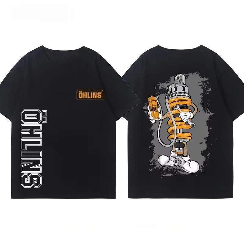 Camiseta Modificada OHLINS Amortecedor de Motocicleta Roupas Casuais Tendência Marca Clube de Carros Gola Redonda Manga Curta Top