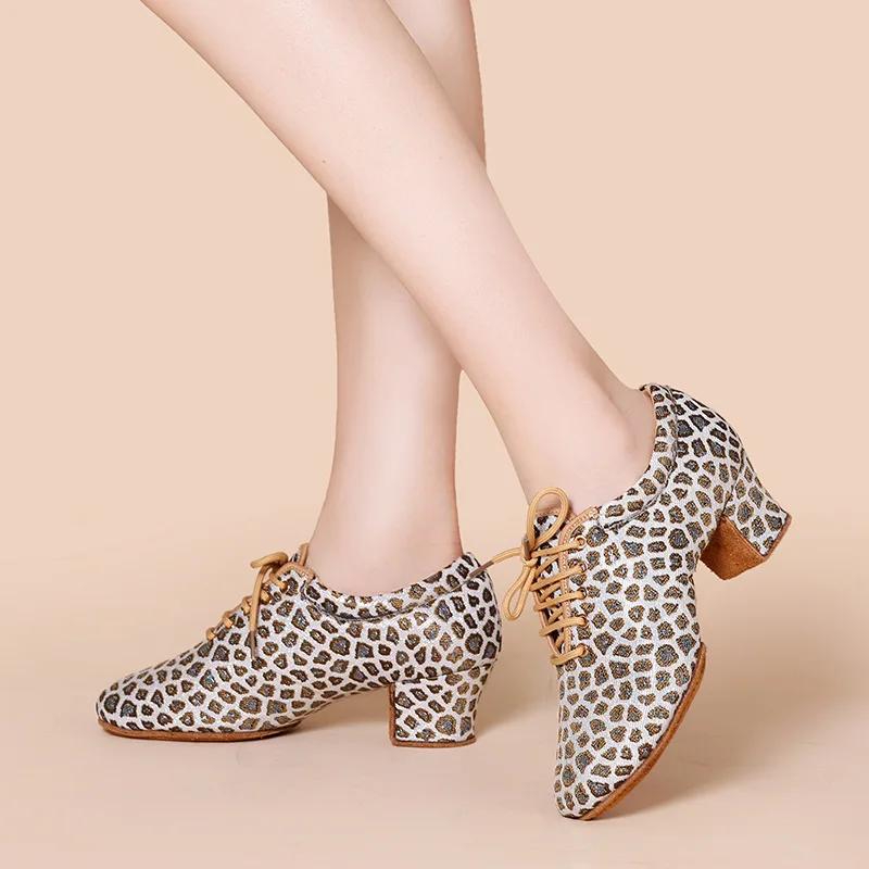 Leopard Latin Dance Shoes Jazz Tango Salsa Woman Modern Ballroom Dance Shoes Teacher Shoes 3.5cm/5cm Heels Dance Sneakers
