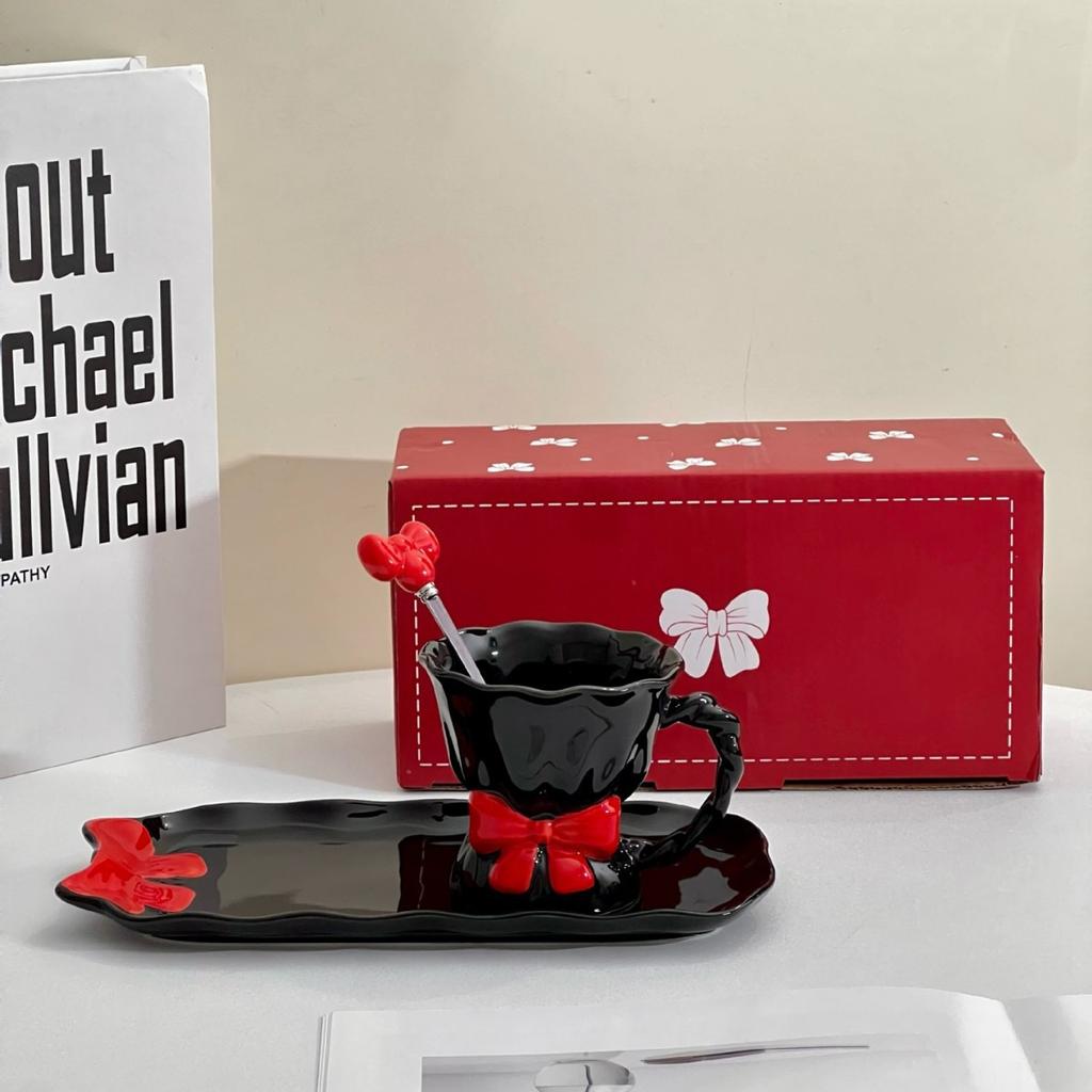 High Looking Bow-shaped Ceramic Mug Home Exquisite Afternoon Tea One Cup One Dish Set for Best Friend Cup