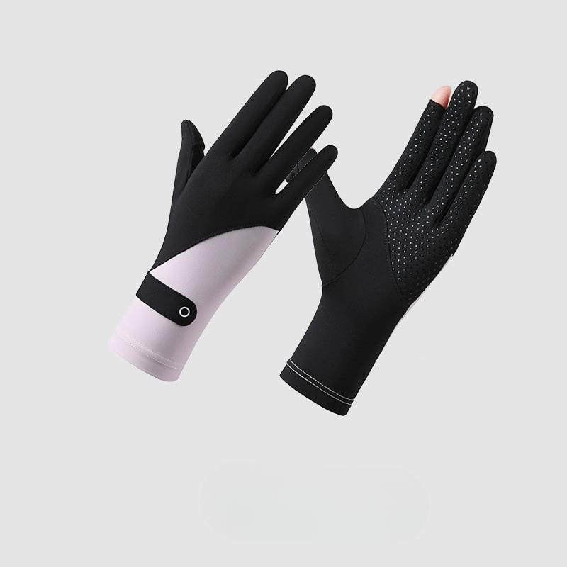 Ice Silk Gloves for Women's Thin Summer Outdoor Sun Protection and UV Ray Driving and Riding Anti Slip Finger Touch Screen Gloves