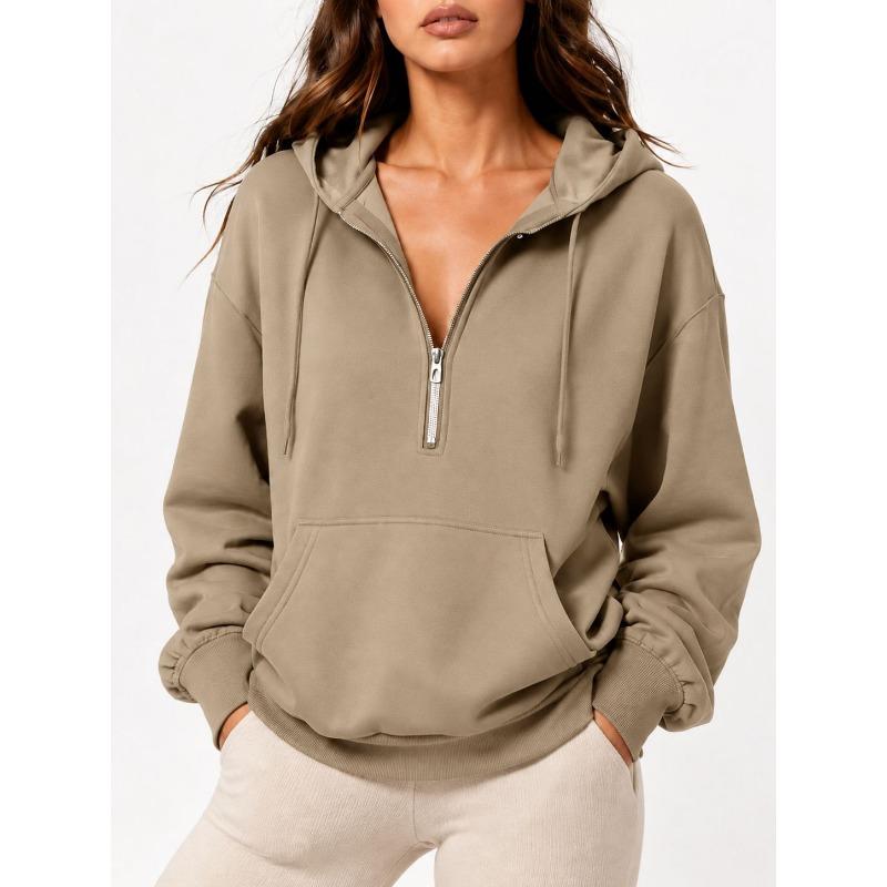 Women S Loose Fit Hooded Half Zip Pocket Casual Sweatshirt