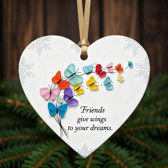 Heart-Shaped Sea Glass Friendship Ornament Handmade Sea Glass Art Christmas Animal Ornament Friendship Keepsake for Best Friends