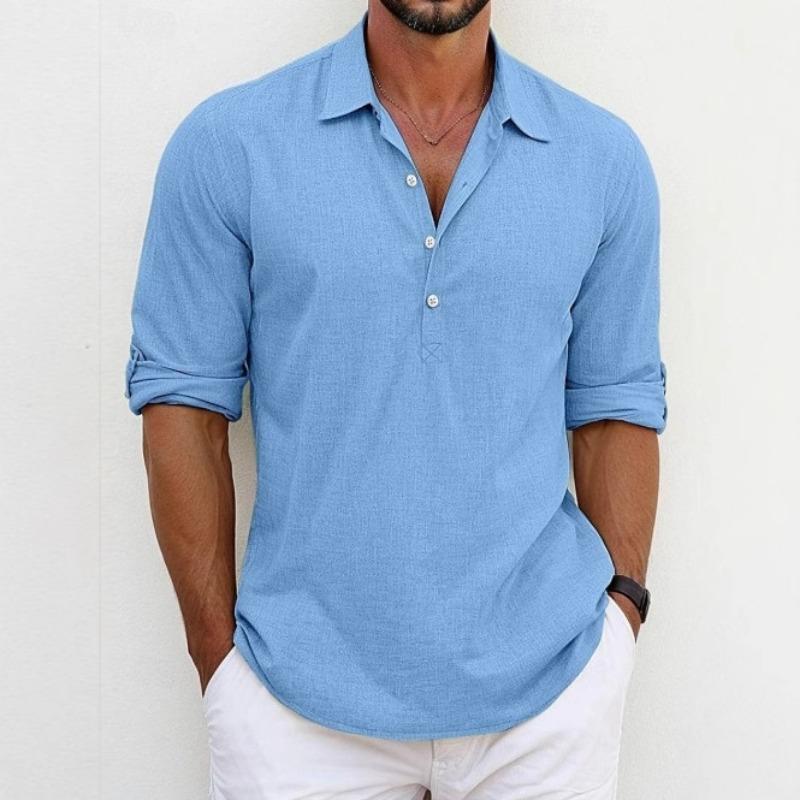 Men Long Sleeve Turn Down Collar Casual Breathable Solid Shirt S синий
