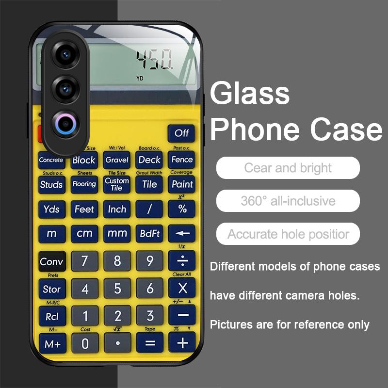 Funny Digital Calculator Pattern Tempered Glass Phone Case for OnePlus 13R 12 11 10 9 Nord CE4 3 2 Lite ACE2 ACE3 Pro Hard Cover