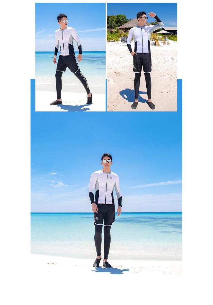 Unisex Long Sleeve Quick-Drying Zipper Wetsuit with Sun and Jellyfish Protection - Couple's Surfing Swimsuit Set