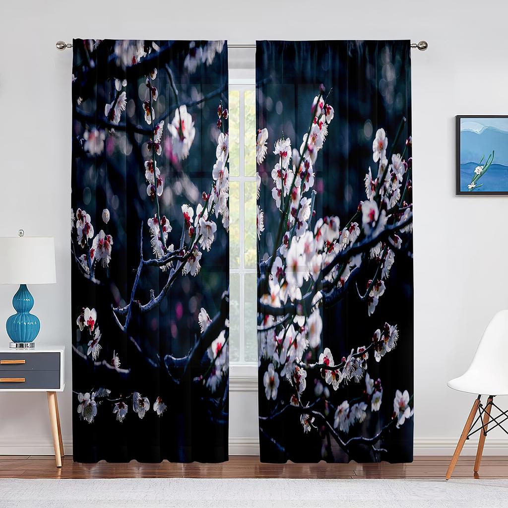 Cherry Blossom Sheer Voile Curtain Floral Sakura Blossom Pink Flower Window Tulle Curtains for Living Room Bedroom Kitchen Decor