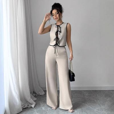 Women's Vest Tie Sexy Sleeveless Top High Waisted Wide Leg Pants