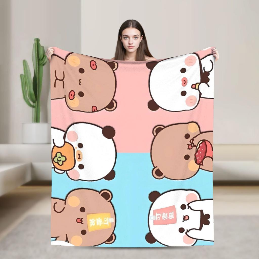 Bubu and Dudu Xmas Panda Couple Merry Christmas Soft Warm Blanket  Airplane Plush Bedding Throw Flannel Bedspread Sofa Bed Cover