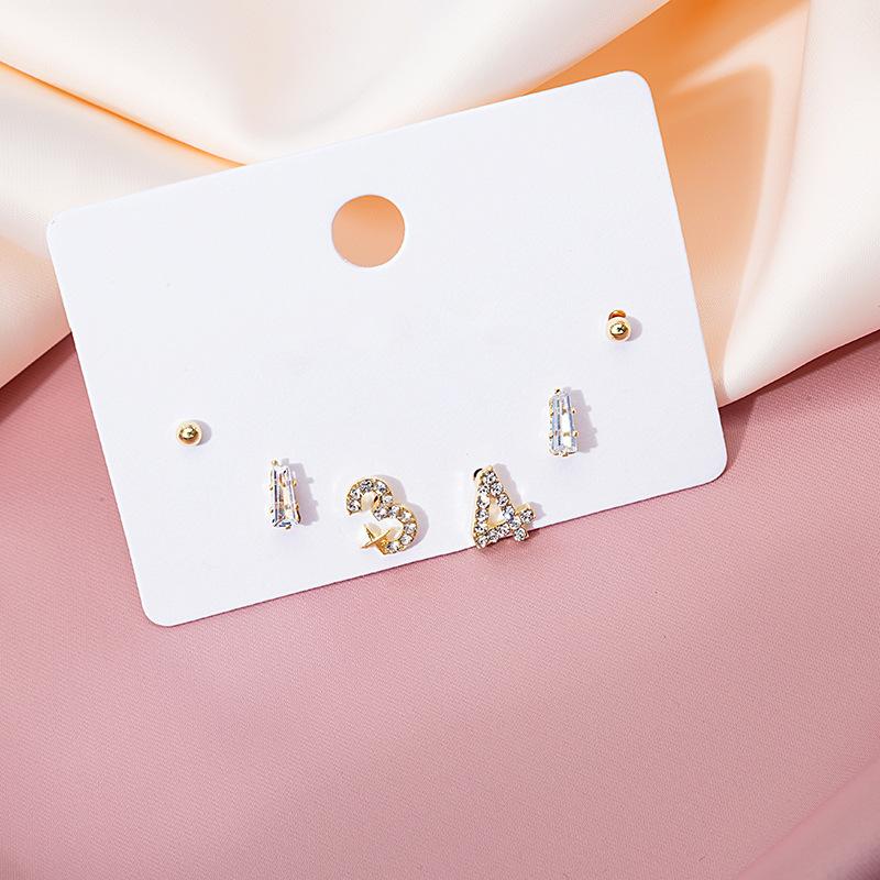 Three Pairs Of Small Stud Earrings, A Combination Of Exquisite, Small And Cute Diamond-Encrusted Digital Confession 1314 Romantic Earrings
