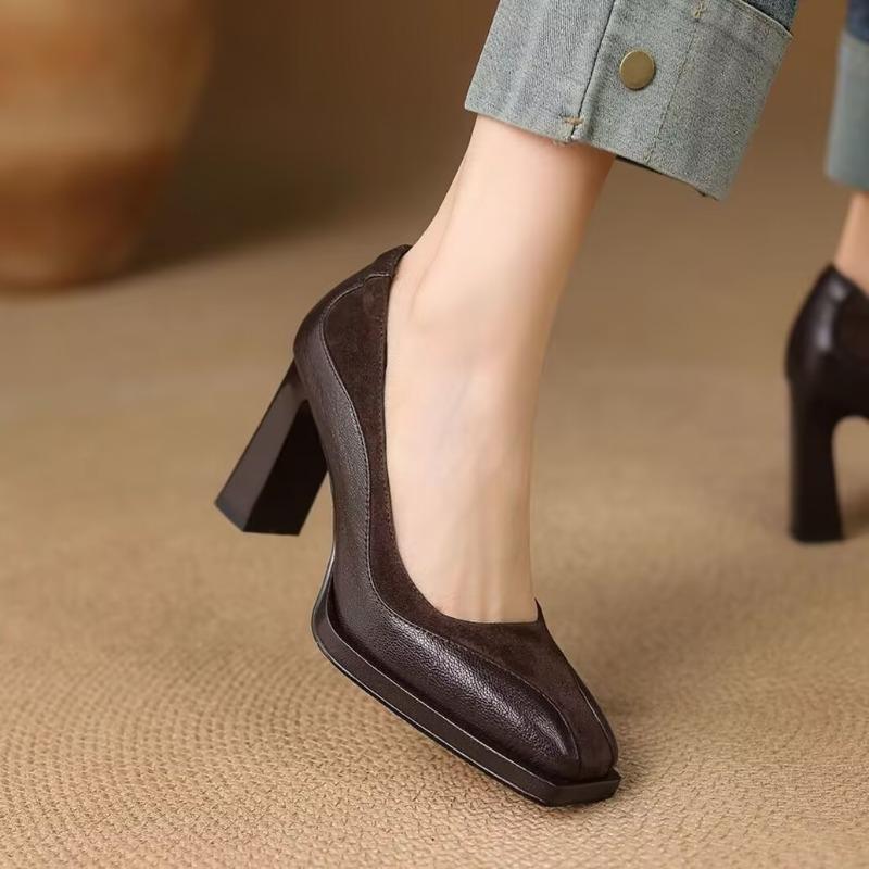 Fashion 2025 New Style Fashion Square Toe  Women Pumps Vintage Office Lady Thick High Heels Spring Autumn Party Prom Shoes