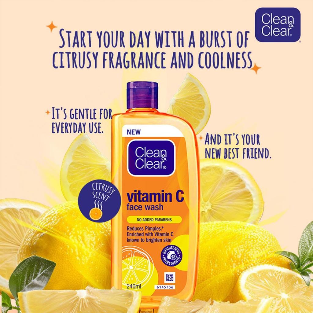 CLEAN & CLEAR Vitamin C Gesichtswaschgel 240ml Packung mit 1 Aufhellend Täglich Sanfte Hautpflege Für Jugend