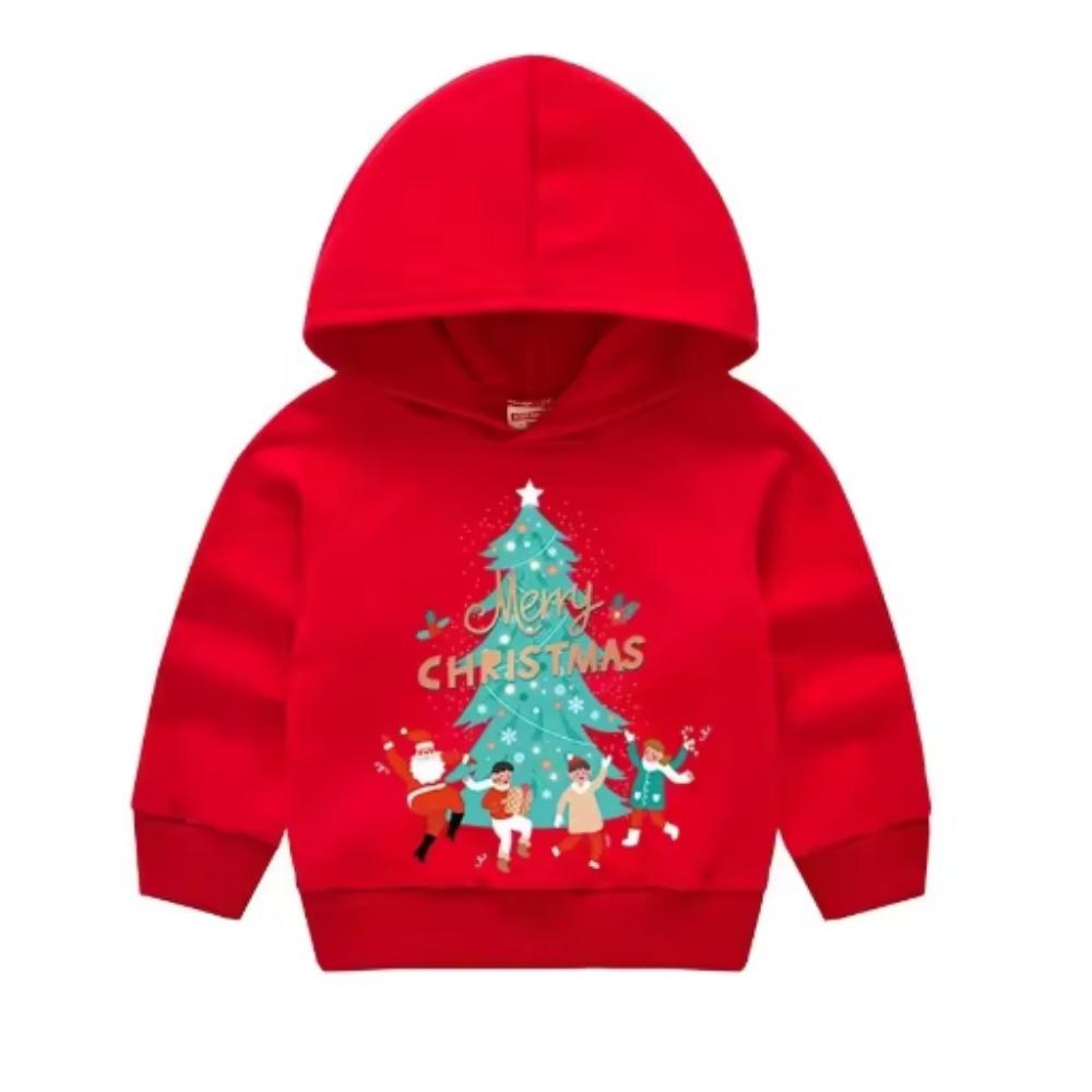 Christmas Kids Sweater Christmas Children's Red Hooded Hoodie Children's Casual Pullover Sweatshirt Sweater Sweatshirts