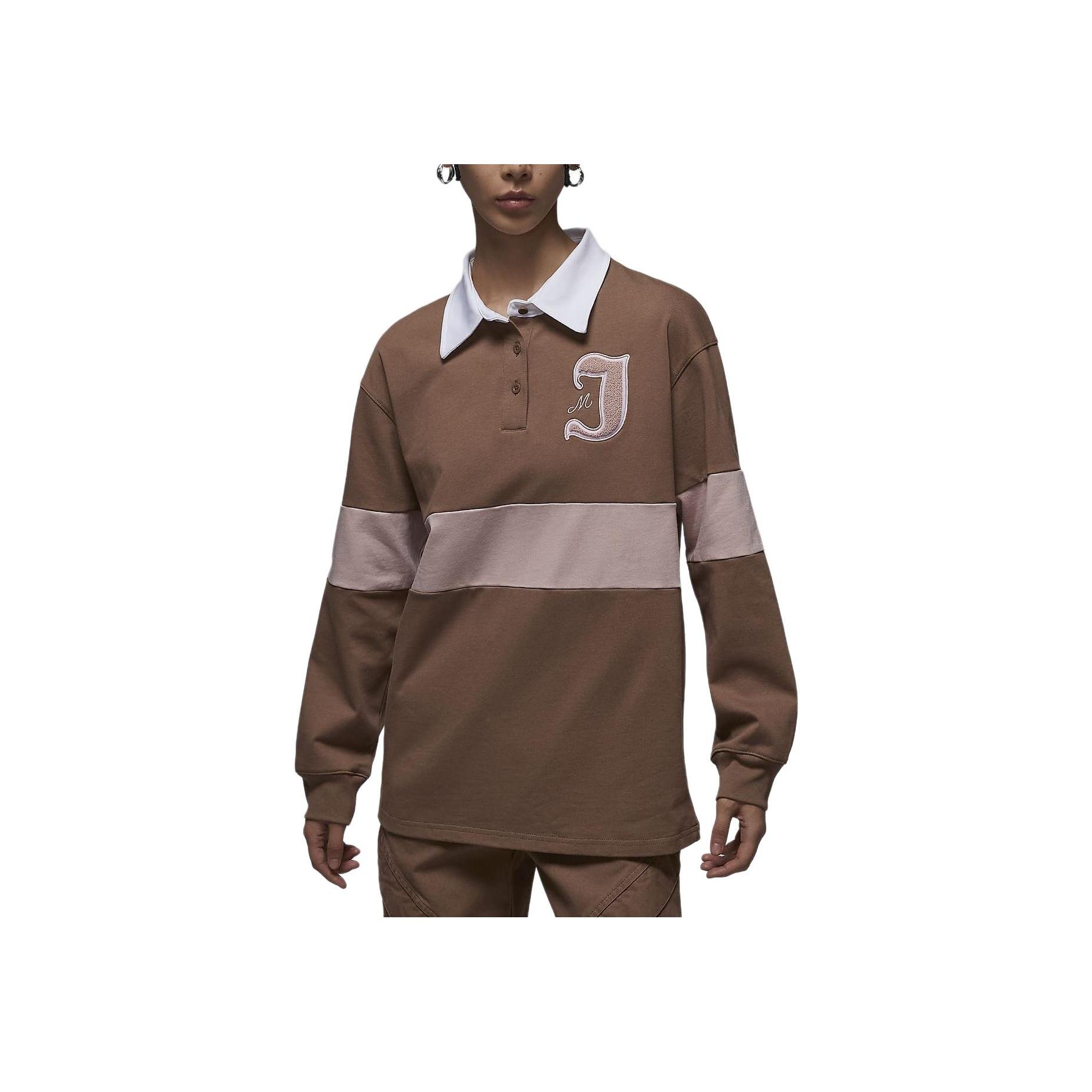 

Jordan Удобная мягкая свободная рубашка поло с длинным рукавом Женская верхняя одежда Древне-коричневый Оксфорд-розовый Белый FV7183-223 XL