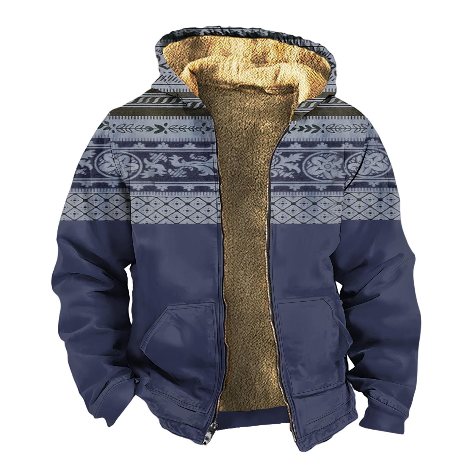 

Мужская зимняя флисовая толстовка с капюшоном на молнии с накладным карманом, повседневная куртка L синий