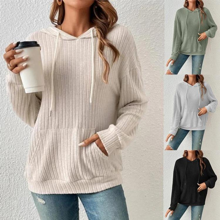 Winter Autumn Casual Hoodie Loose Knitwear Pullover with Kangaroo Pocket