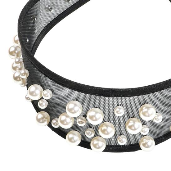 Widened Curved Hair Hoop, Breathable Mesh Base Headband with Imitation Pearls Decor, Anti-Slip Hemming Face Shaping Hair Accessory