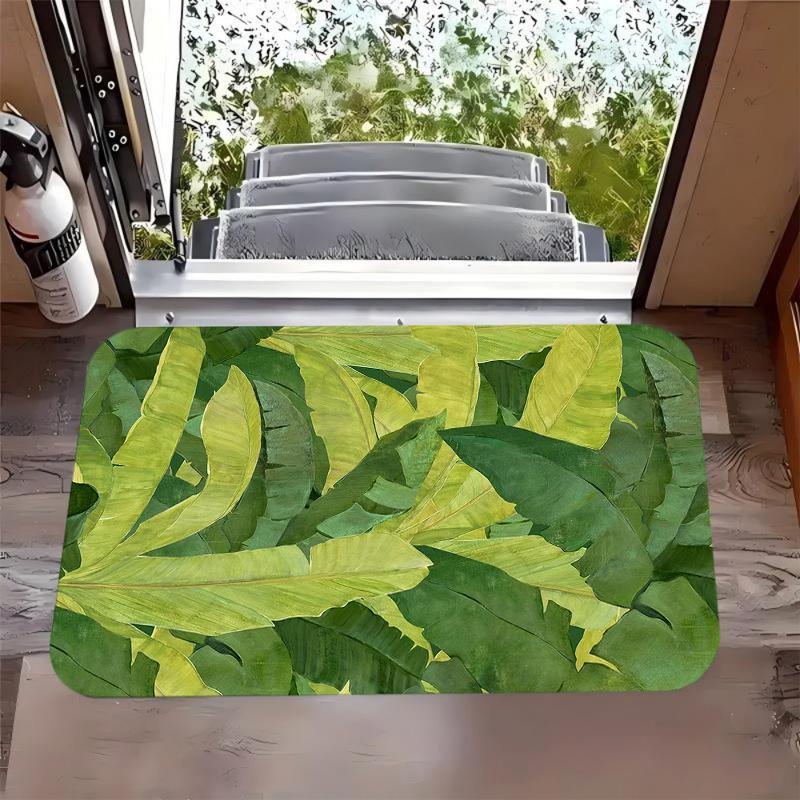 

Nordic Style Banana Leaf Printed Carpet Fresh Green Artistic Decoration Door Mat Farmhouse Living Room Bedroom Entrance Carpet 40cm x 60cm