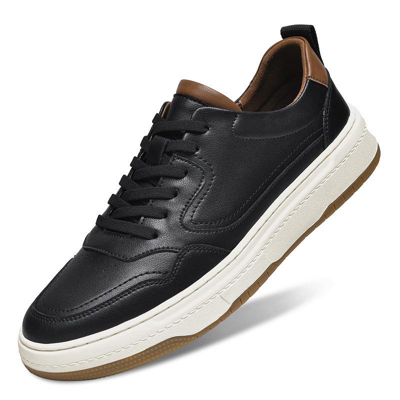 Men s Versatile Sports Casual Low-Top Cowhide Sneakers - White, Flat Sole, Korean Style, Spring/Autumn 41