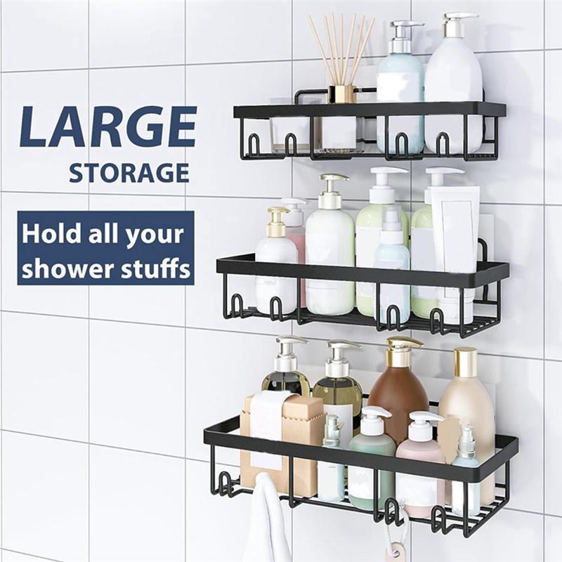 A20F-3-Pack , No Drilling Rustproof Shower Organizer With Save Space Hooks, Apartment Essentials For Bathroom