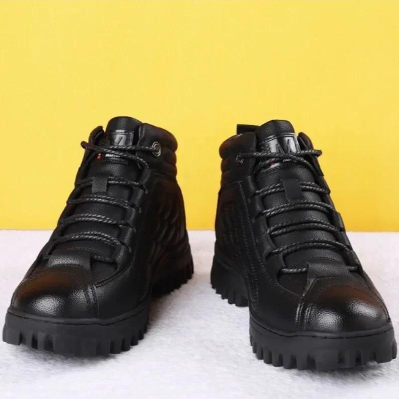 Fashion Thick Sole Male Casual Boots Velvet Platform High Top Common Footwear Offer Men's Leather Shoes 2024 Trend Designer Retro Social
