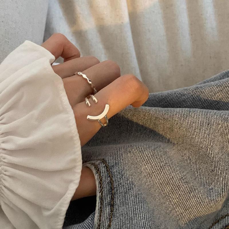 Smiley Korean Stylish Face Wave Ring For Women Adjustable Copper Fashion Jewelry