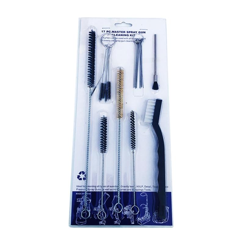 17 Pieces Stainless Steel Spray Guns Clean Accessories Needle & Brush Set Tools